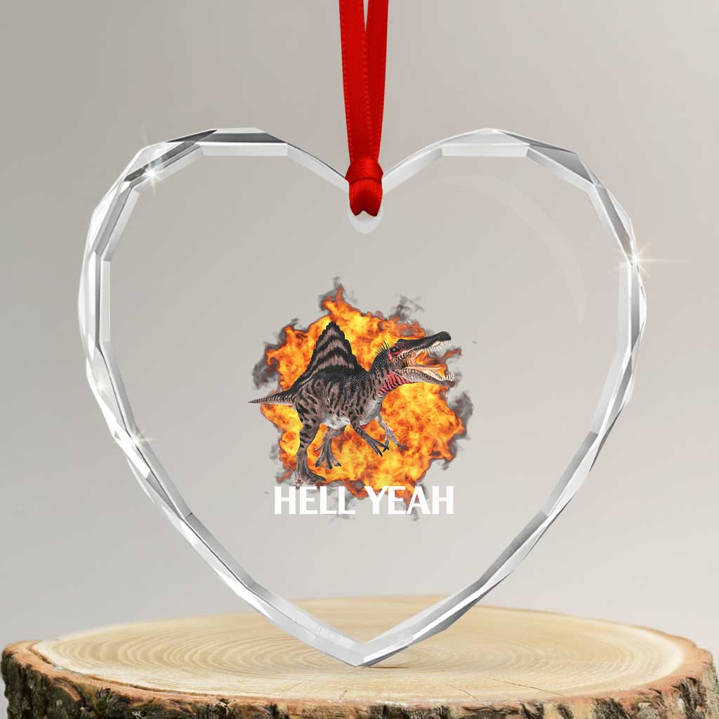 Spinosaurus Racha Explosion Hell Yeah Heart Crystal Glass Ornament Dinosaur Shrieks Meme Funny Prehistoric Fire Blast - Wonder Print Shop