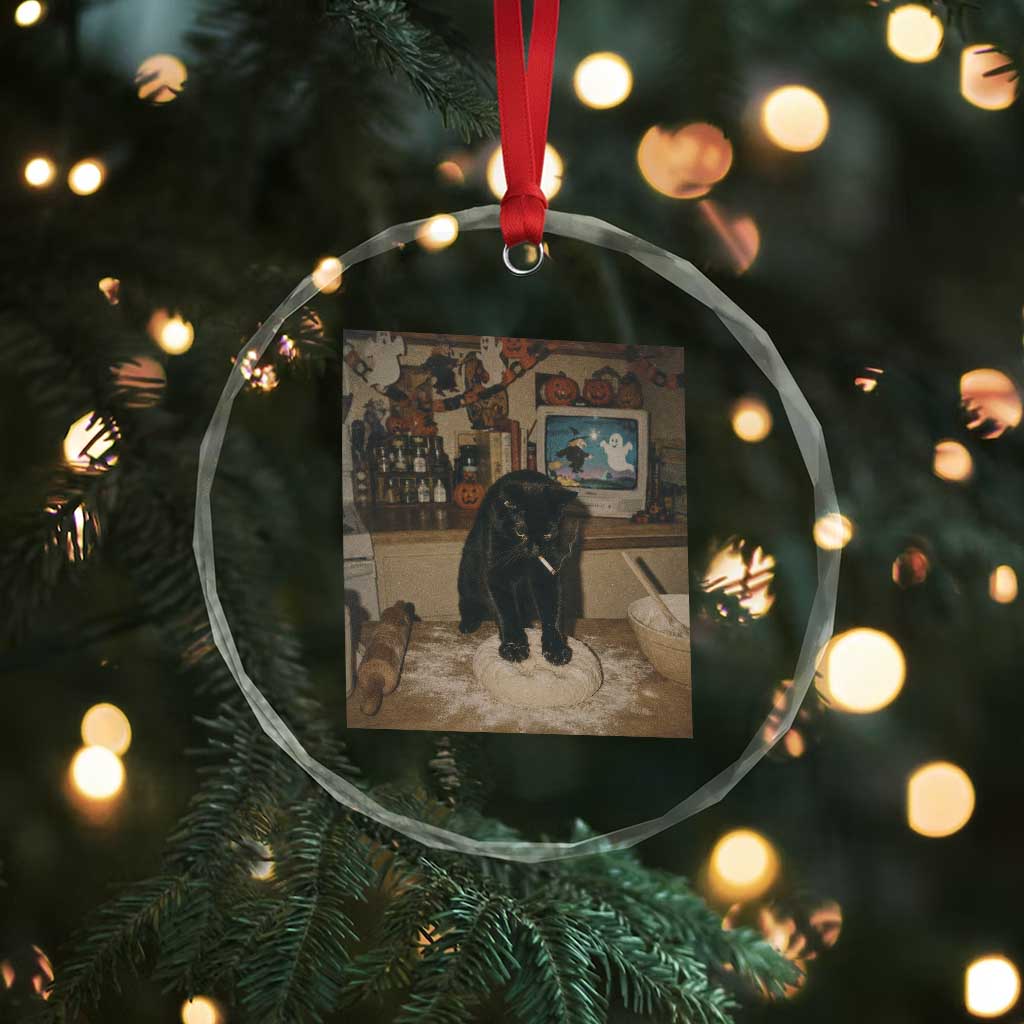 Spooky Biscuits Bakery Crystal Glass Ornament Funny Black Cat Halloween Gift