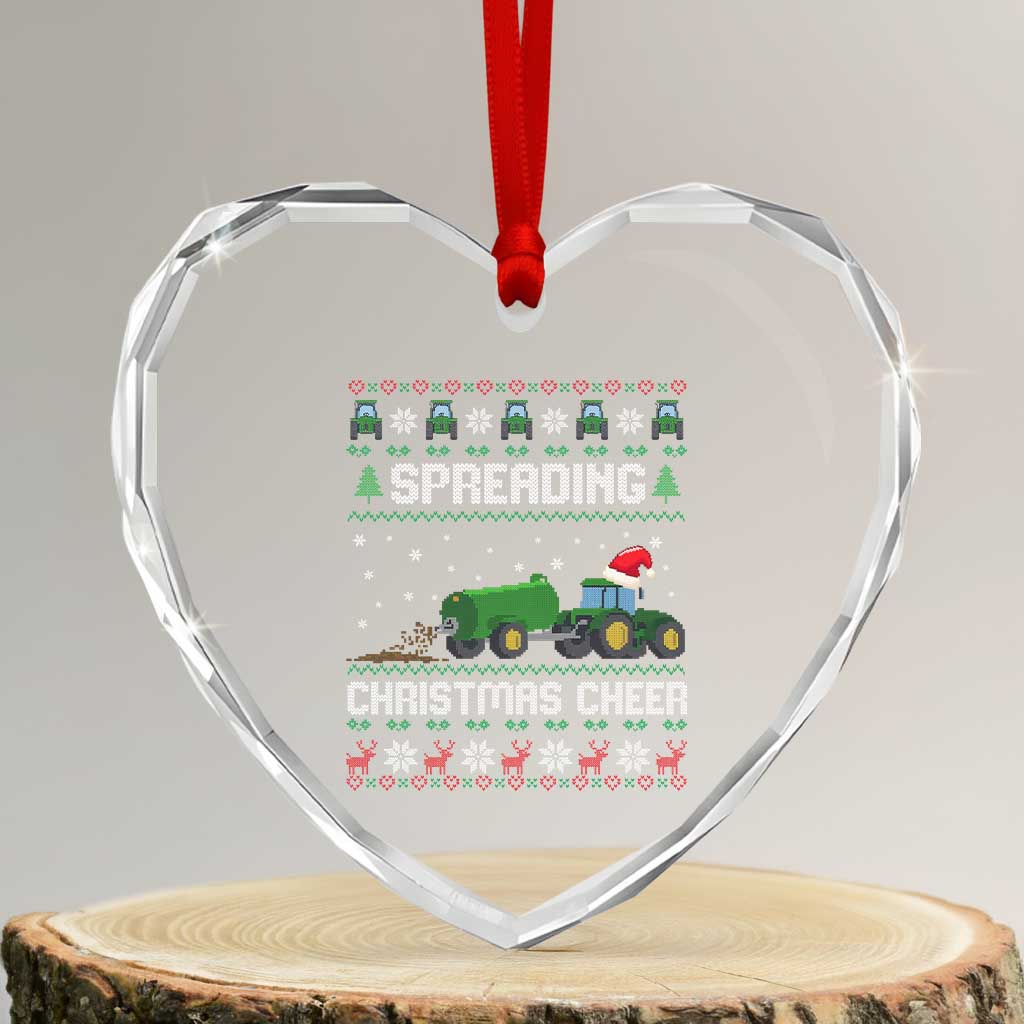 Spreading Christmas Cheer Heart Crystal Glass Ornament Funny Farming Tractor Xmas - Wonder Print Shop
