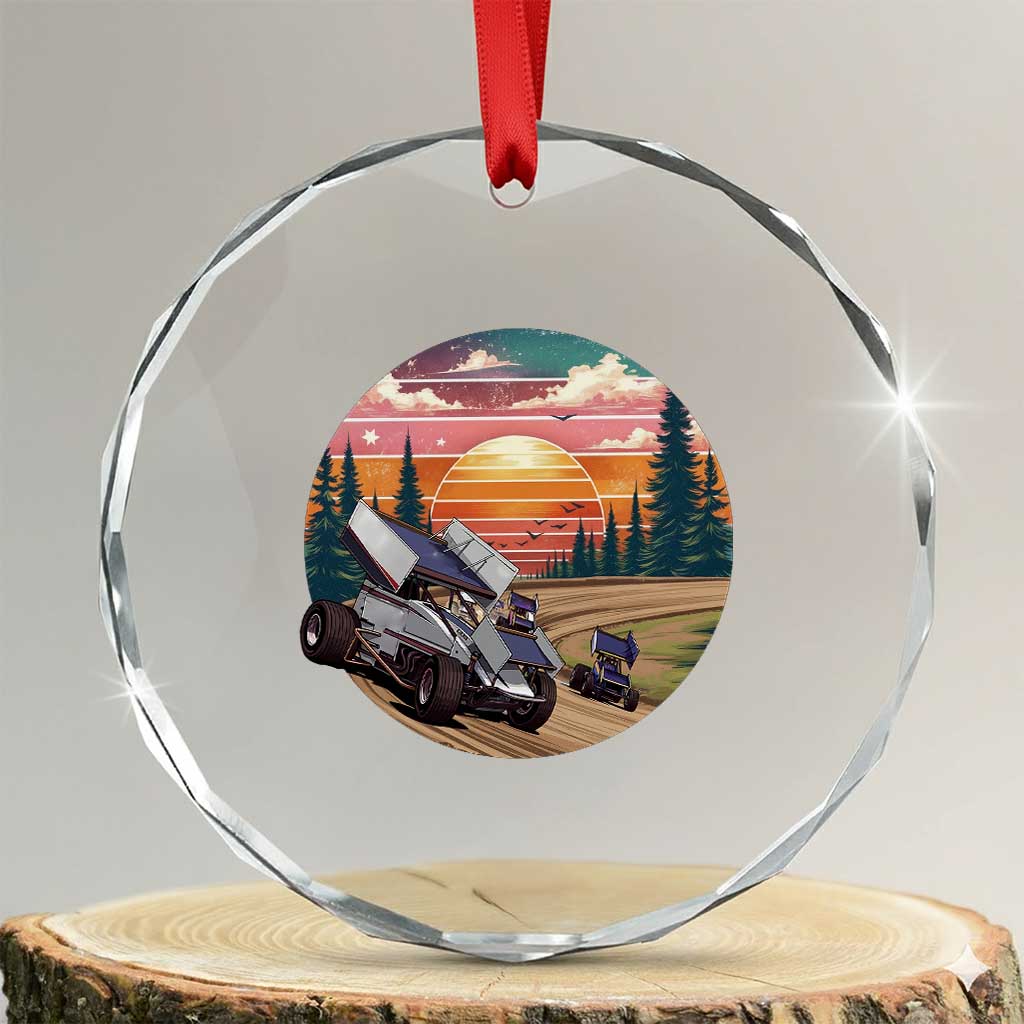 Sprint Car Dirt Track Racing Sunset Motorsports Crystal Glass Ornament - Wonder Print Shop