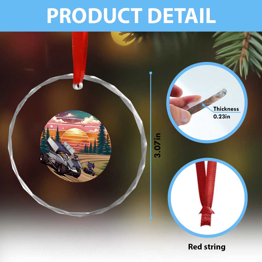 Sprint Car Dirt Track Racing Sunset Motorsports Crystal Glass Ornament - Wonder Print Shop