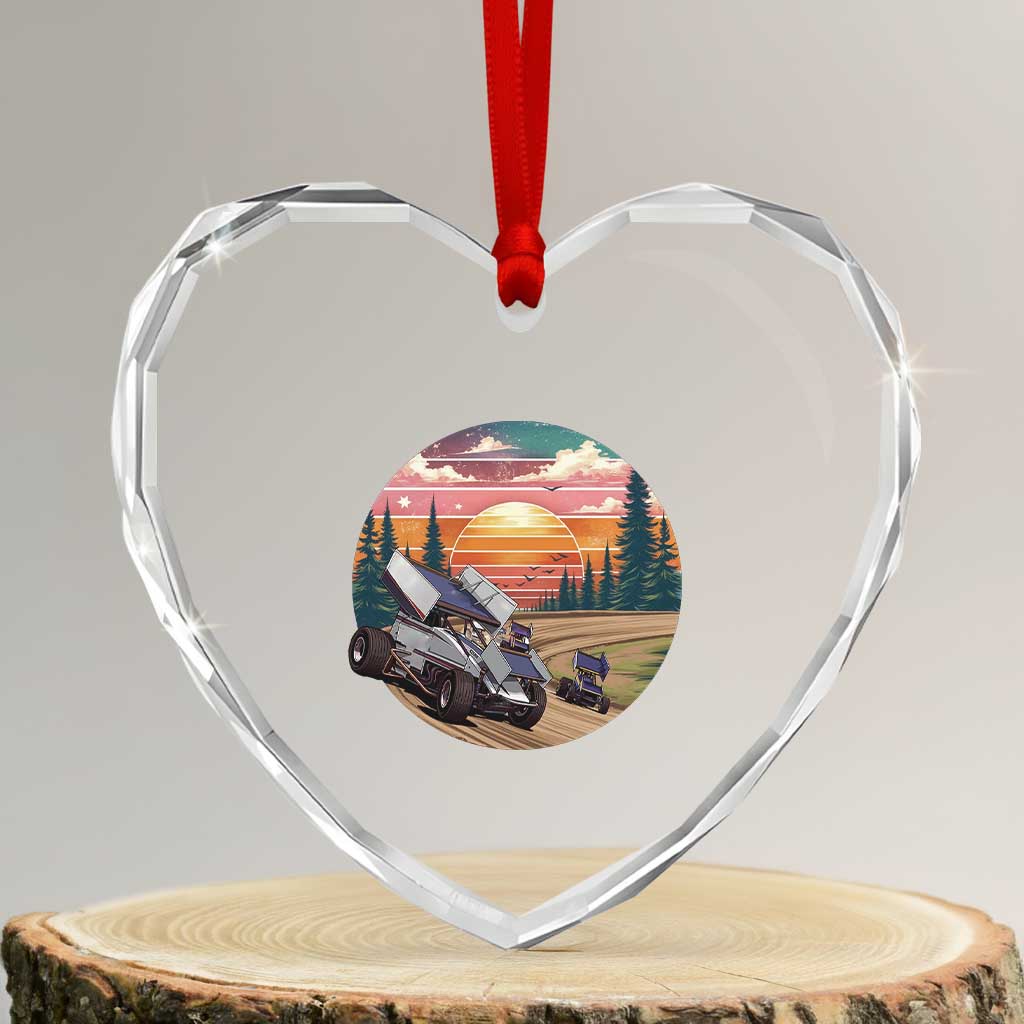 Sprint Car Dirt Track Racing Sunset Motorsports Heart Crystal Glass Ornament - Wonder Print Shop
