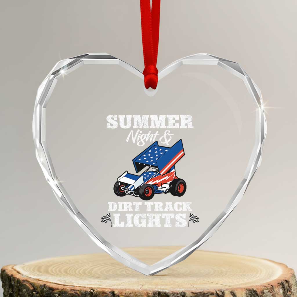 Sprint Car Racing Heart Crystal Glass Ornament Summer Nights And Dirt Track Lights - Wonder Print Shop