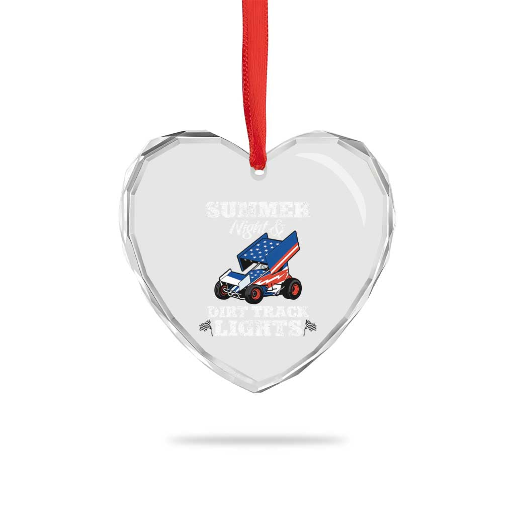 Sprint Car Racing Heart Crystal Glass Ornament Summer Nights And Dirt Track Lights - Wonder Print Shop