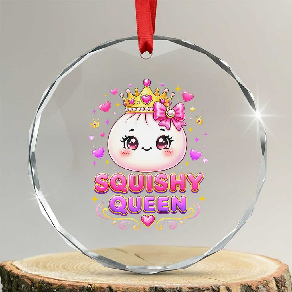 Squishy Queen Kawaii Glitter Dumpling Graphic Crystal Glass Ornament Cute Tiara Crown and Pink Bow