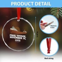 SS Edmund Fitzgerald Final Voyage Tribute Crystal Glass Ornament November 10 1975 Lake Superior Memorial - Wonder Print Shop