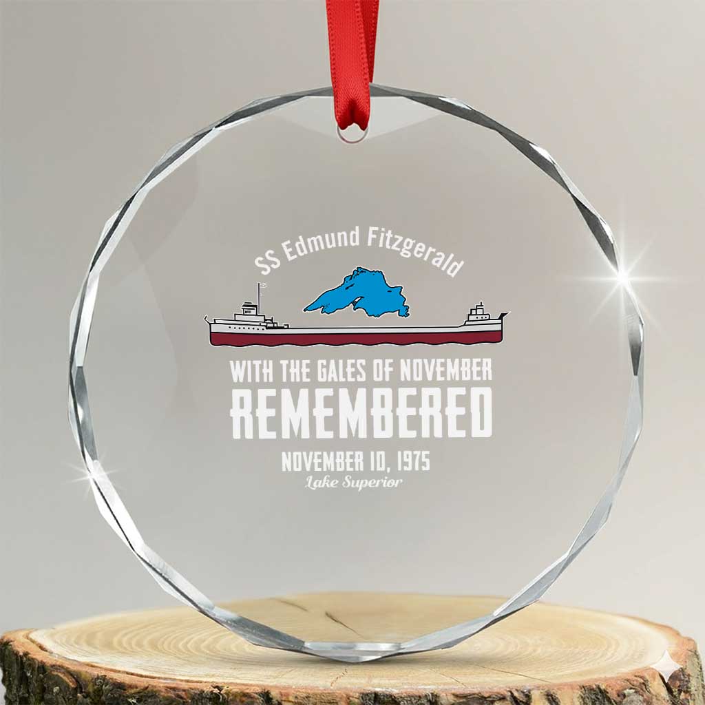 SS Edmund Fitzgerald Gales of November Tribute Crystal Glass Ornament Lake Superior Shipwreck Memorial - Wonder Print Shop