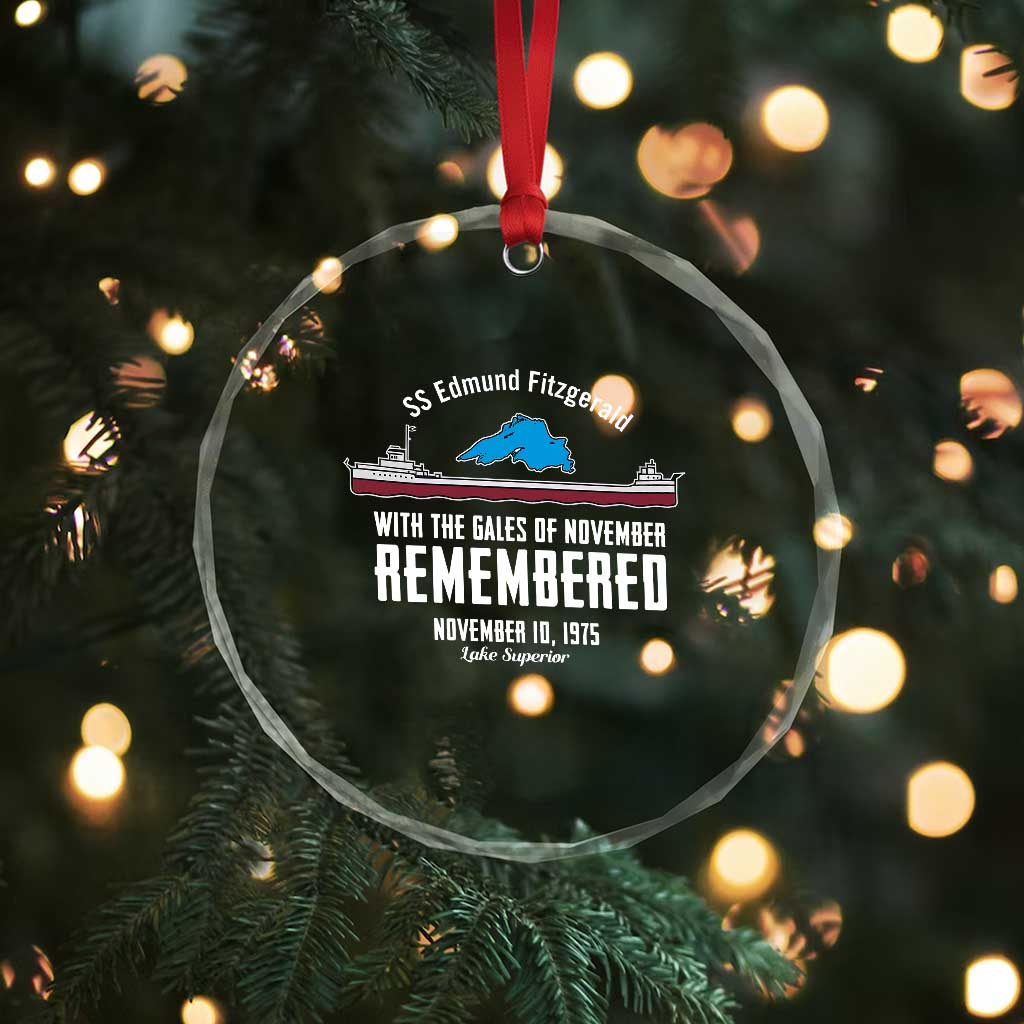 SS Edmund Fitzgerald Gales of November Tribute Crystal Glass Ornament Lake Superior Shipwreck Memorial - Wonder Print Shop
