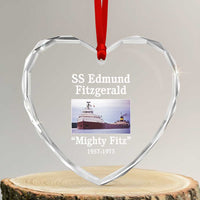 SS Edmund Fitzgerald Mighty Fitz Tribute Heart Crystal Glass Ornament Great Lakes Shipwreck Memorial - Wonder Print Shop