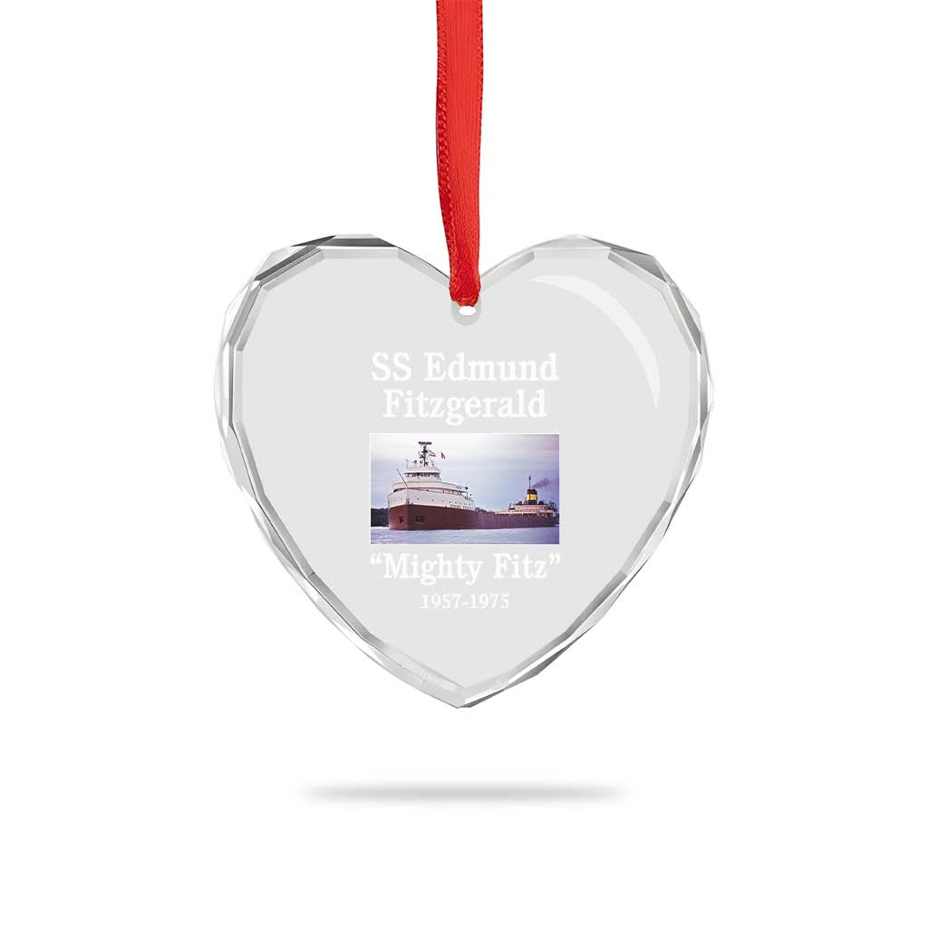 SS Edmund Fitzgerald Mighty Fitz Tribute Heart Crystal Glass Ornament Great Lakes Shipwreck Memorial - Wonder Print Shop