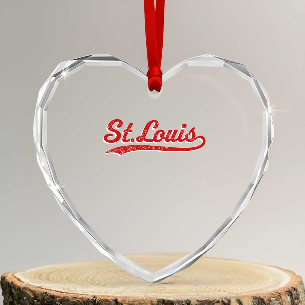 St Louis Sports Script Retro Baseball Lovers Proud City Heart Crystal Glass Ornament
