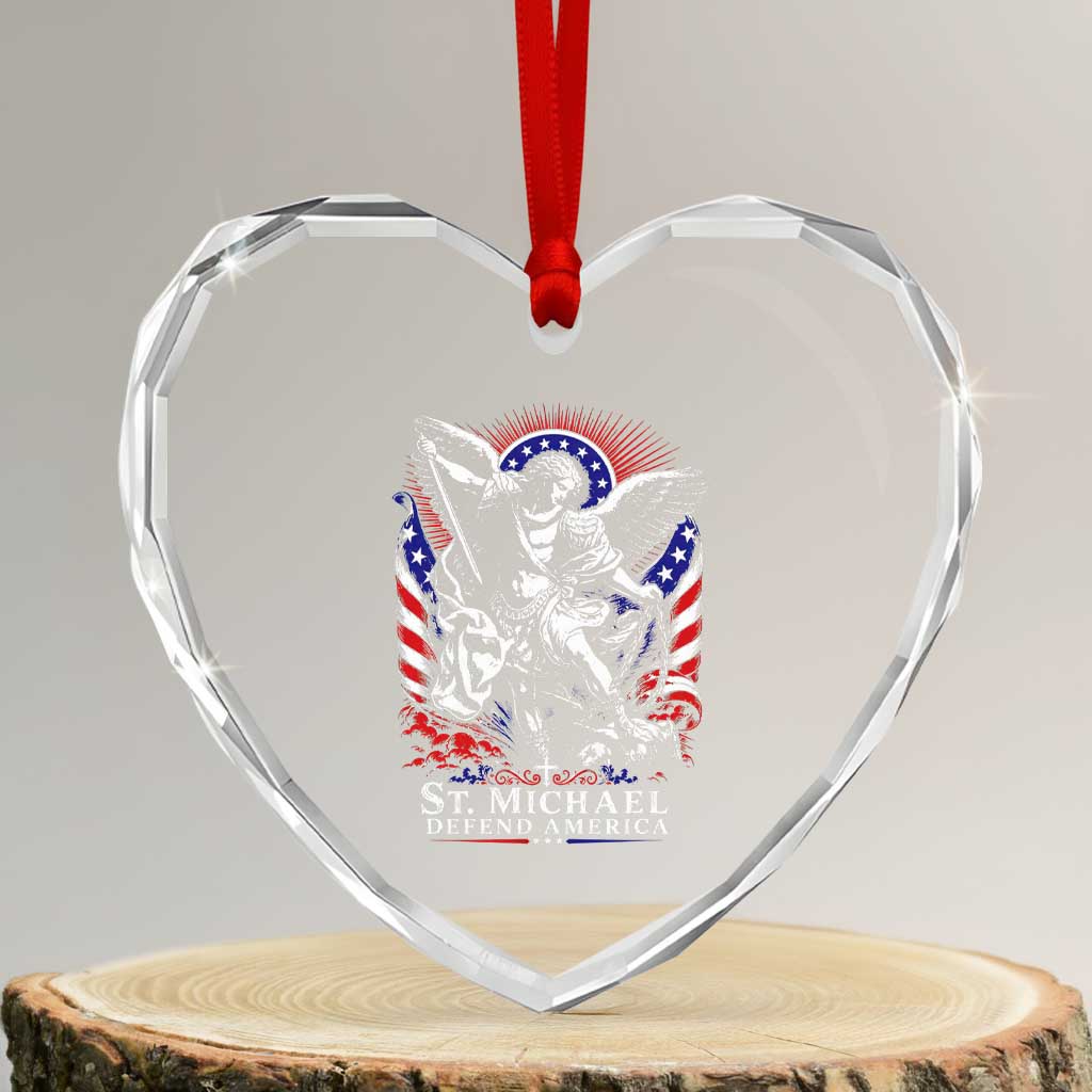 St Michael Defend America Archangel Graphic Heart Crystal Glass Ornament Christian Faith Patriotic