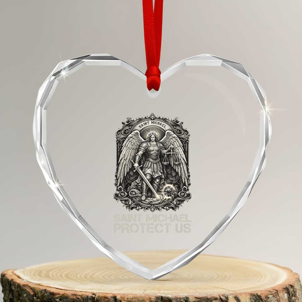 St Michael The Archangel Protect Us Heart Crystal Glass Ornament Christian Faith Gift