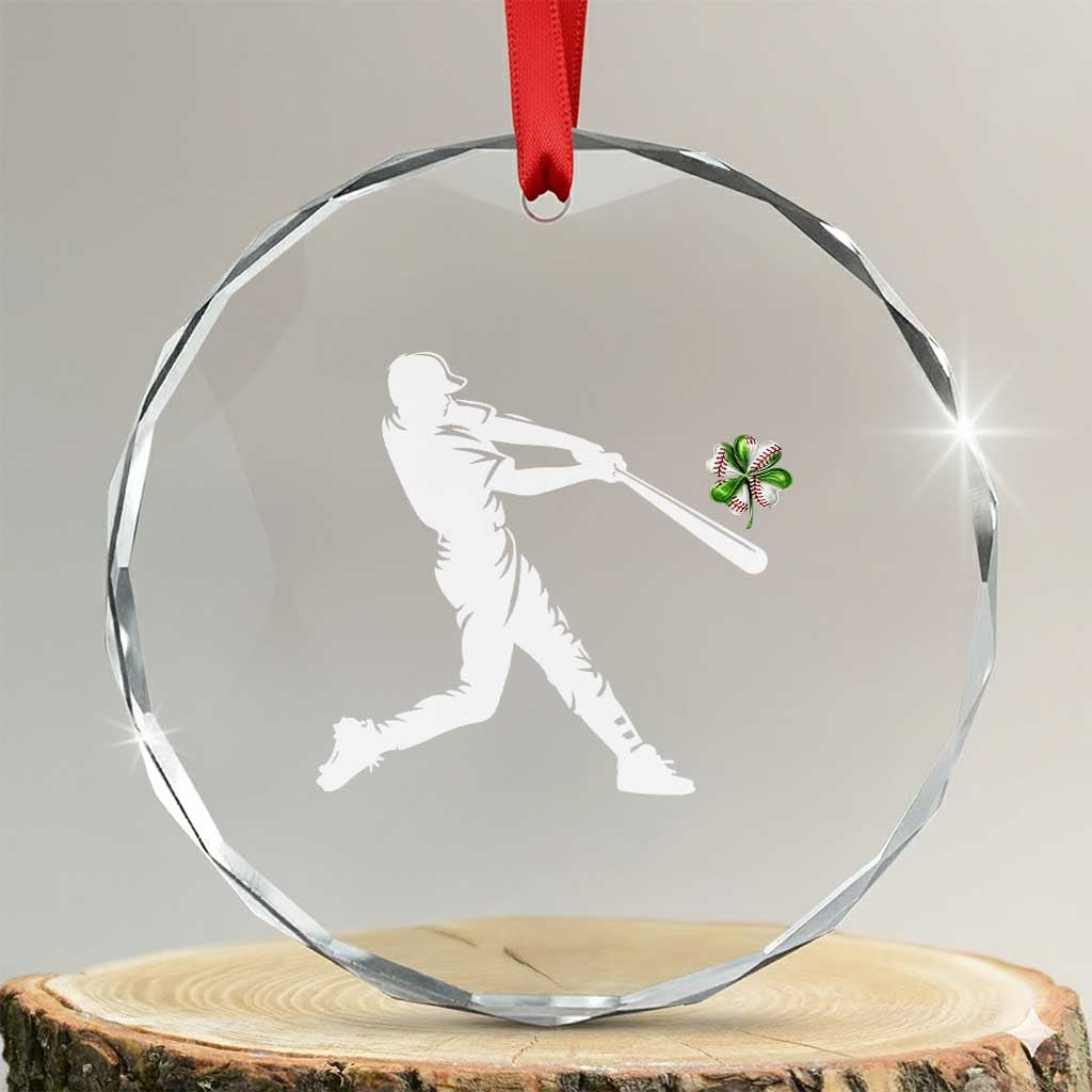 St Patricks Day Baseball Batter Crystal Glass Ornament Irish Sports Gift