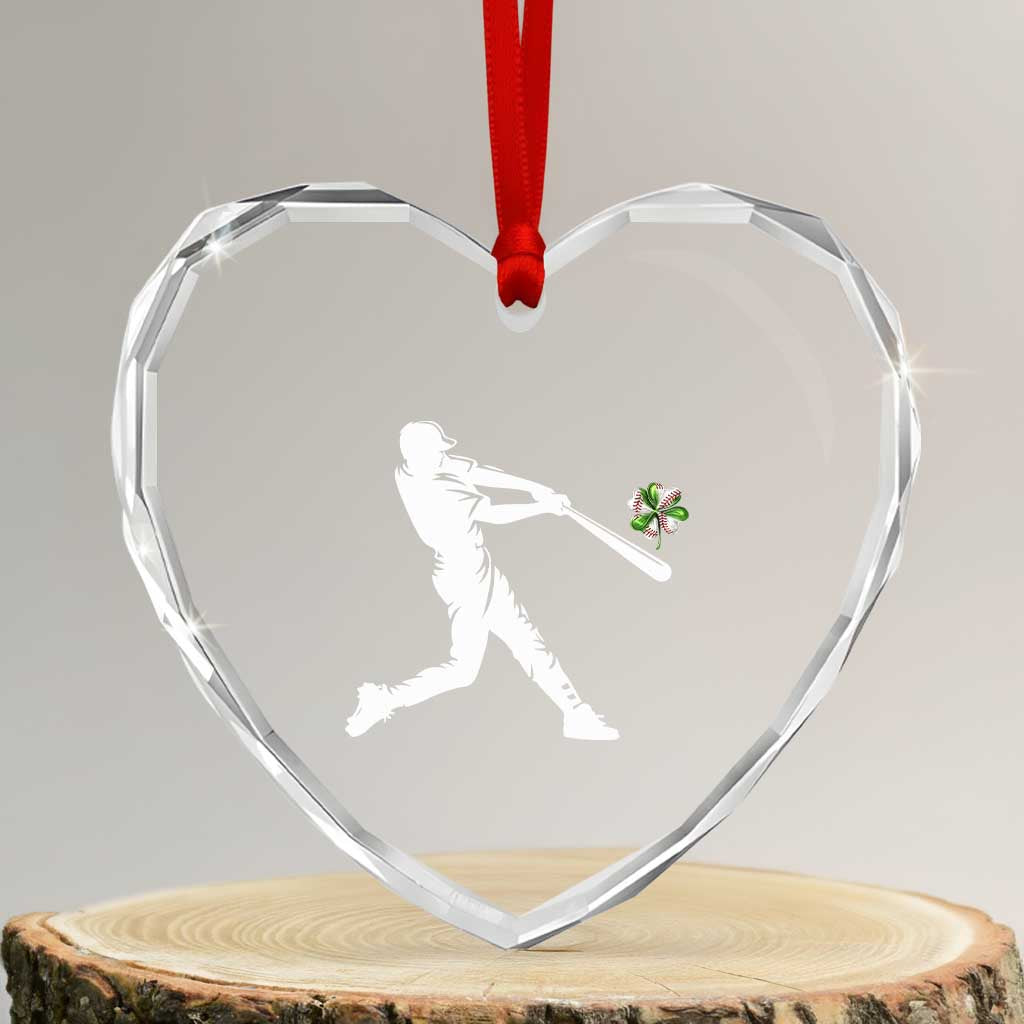 St Patricks Day Baseball Batter Heart Crystal Glass Ornament Irish Sports Gift