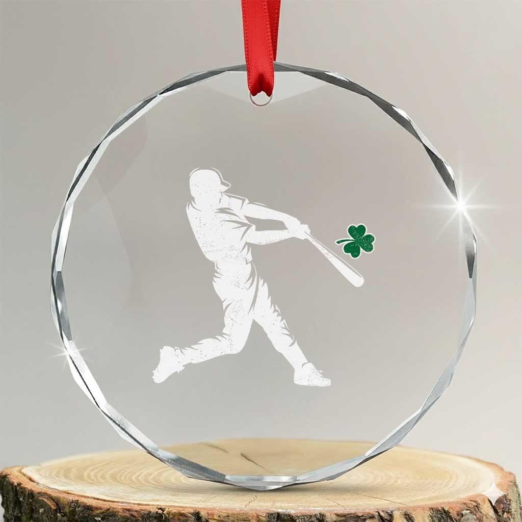 St Patricks Day Baseball Batter Silhouette Shamrock Crystal Glass Ornament
