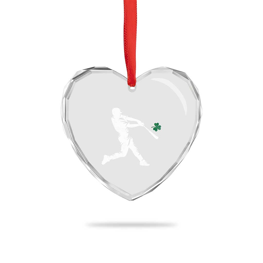 St Patricks Day Baseball Batter Silhouette Shamrock Heart Crystal Glass Ornament