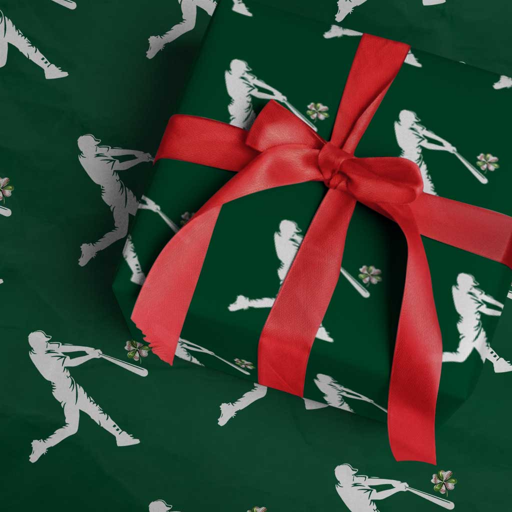 St Patricks Day Baseball Batter Wrapping Paper Roll Irish Sports Gift