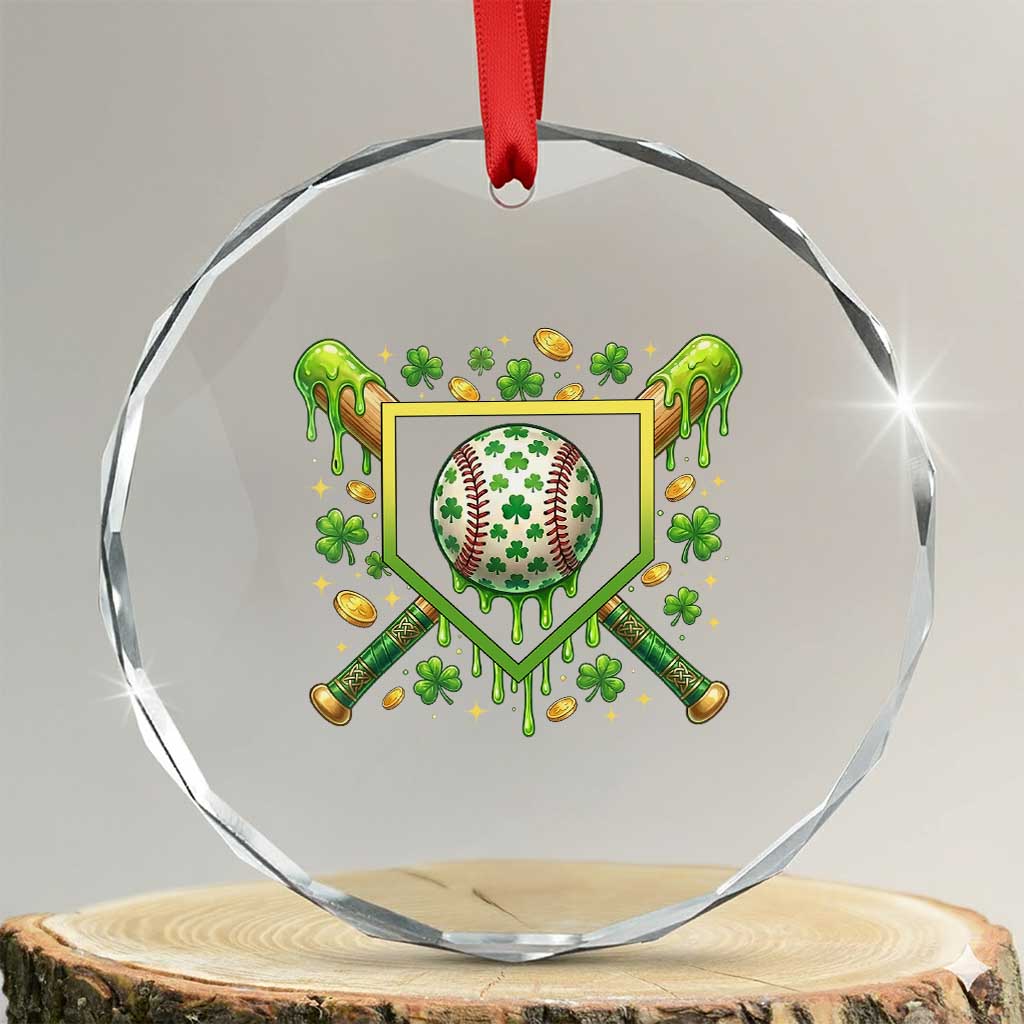 St Patricks Day Baseball Ice Cream Drip Home Plate Crystal Glass Ornament