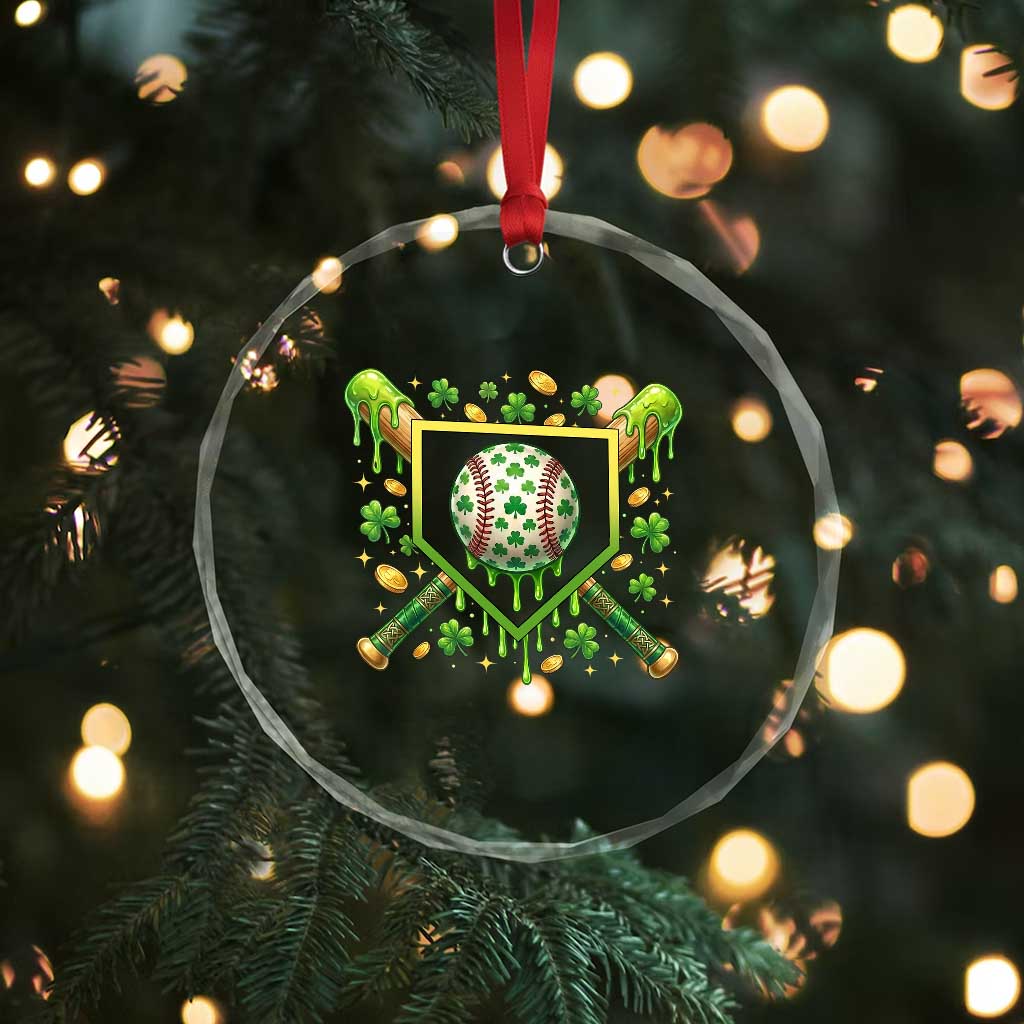 St Patricks Day Baseball Ice Cream Drip Home Plate Crystal Glass Ornament