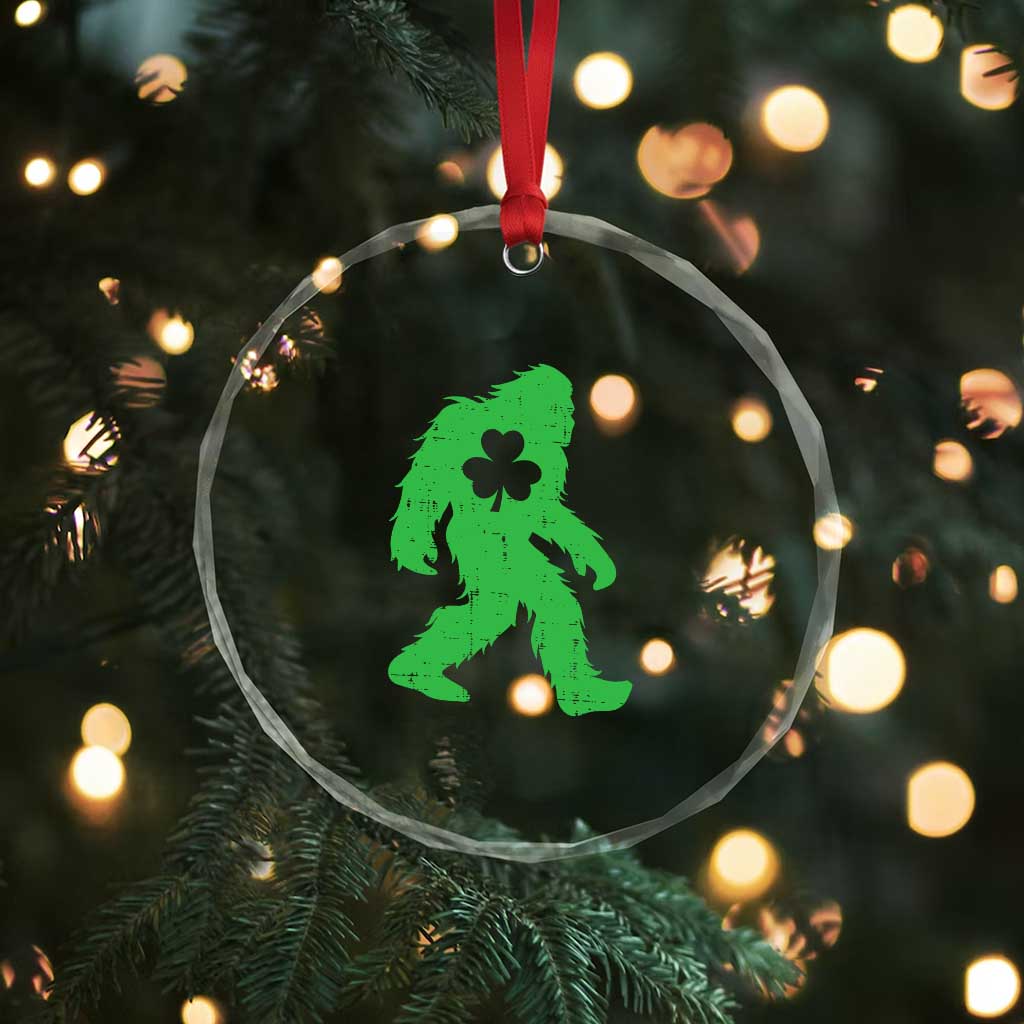 St Patricks Day Bigfoot Crystal Glass Ornament Sasquatch Lucky Shamrock - Wonder Print Shop