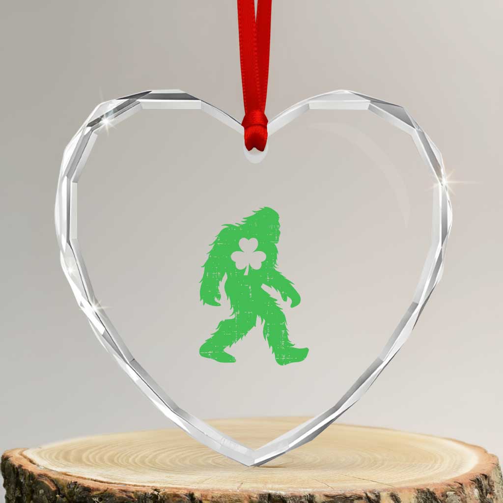St Patricks Day Bigfoot Heart Crystal Glass Ornament Sasquatch Lucky Shamrock - Wonder Print Shop