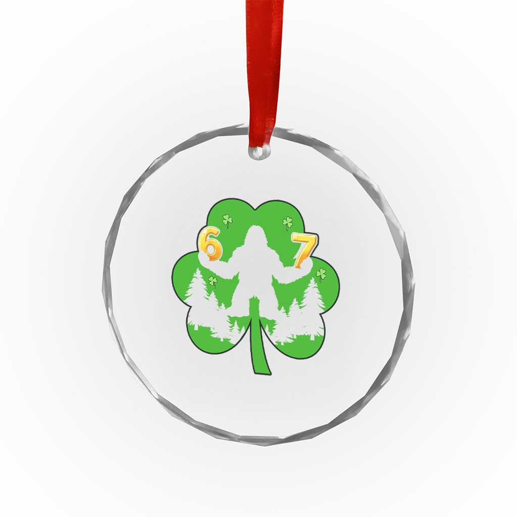 St Patricks Day Bigfoot Shamrock Crystal Glass Ornament Six Seven Meme