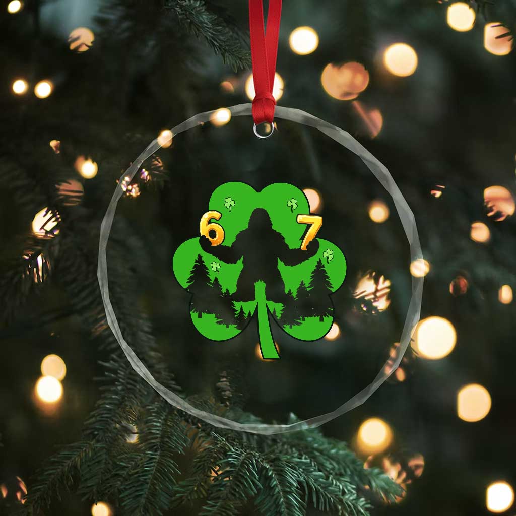 St Patricks Day Bigfoot Shamrock Crystal Glass Ornament Six Seven Meme