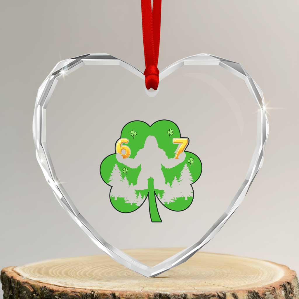 St Patricks Day Bigfoot Shamrock Heart Crystal Glass Ornament Six Seven Meme