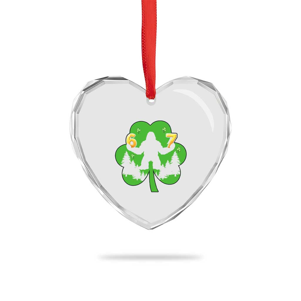 St Patricks Day Bigfoot Shamrock Heart Crystal Glass Ornament Six Seven Meme