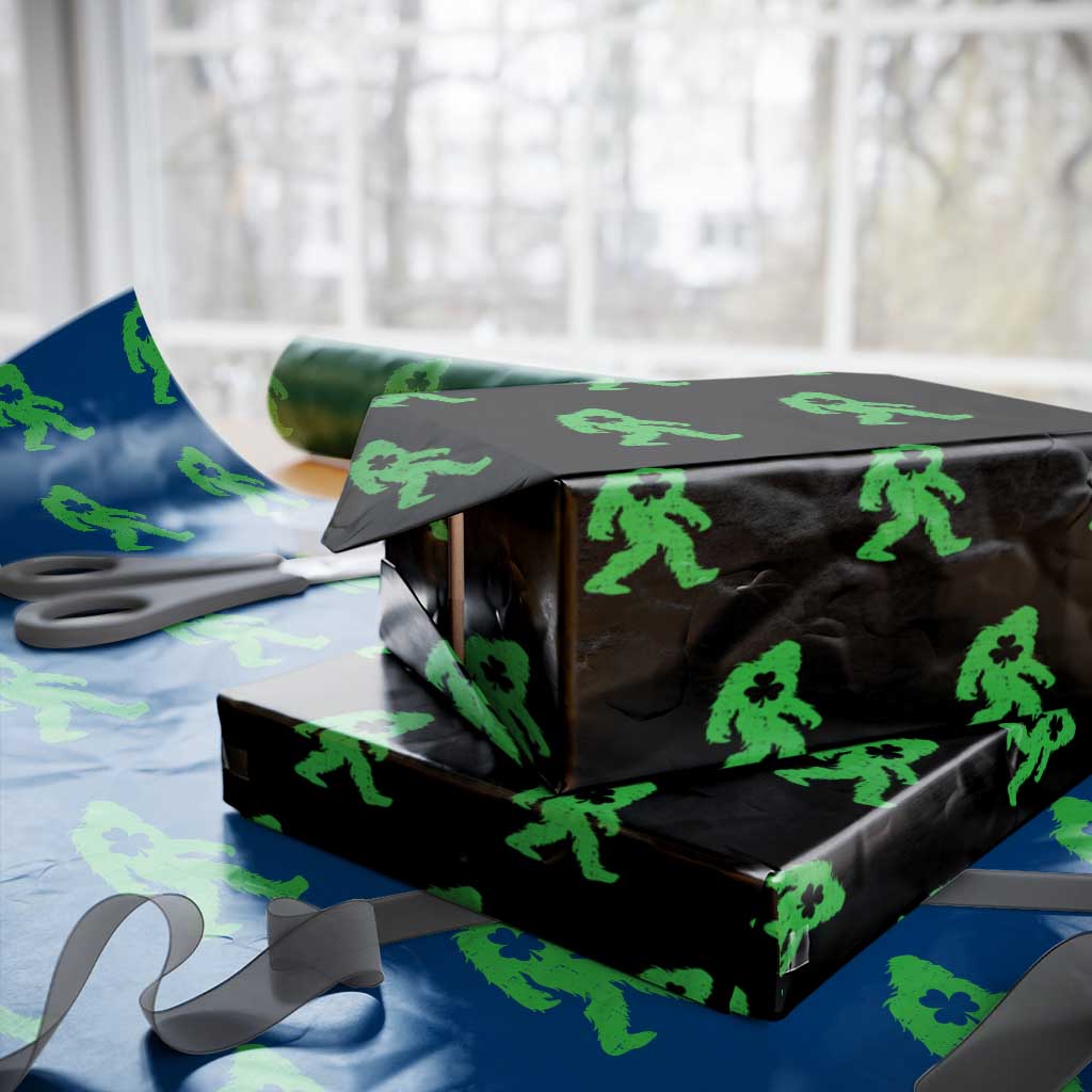 St Patricks Day Bigfoot Wrapping Paper Roll Sasquatch Lucky Shamrock - Wonder Print Shop