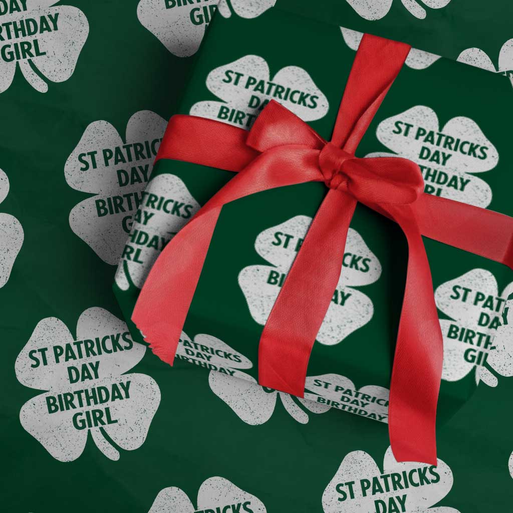 St Patricks Day Birthday Girl Wrapping Paper Roll Irish Bday Shamrock Clovers