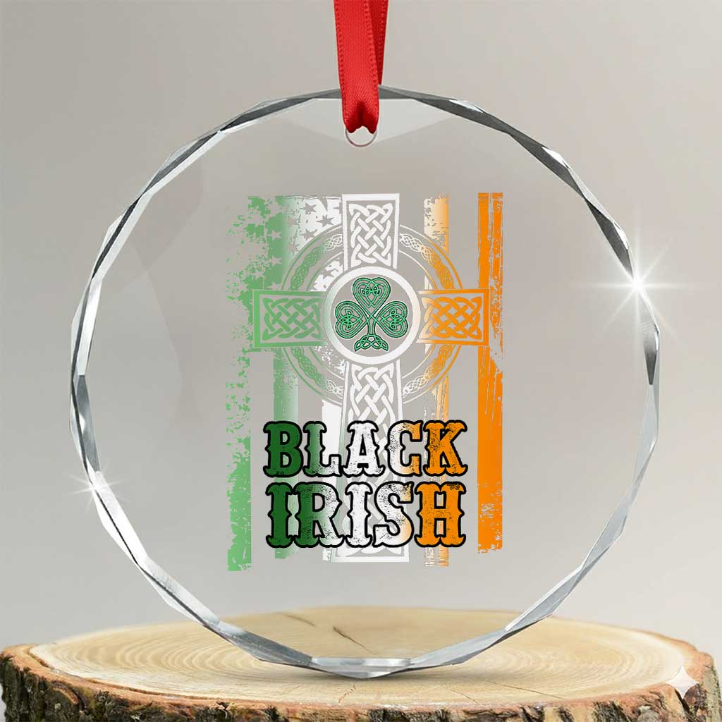 St Patrick's Day Black Irish Crystal Glass Ornament Vintage American Flag Celtic Cross