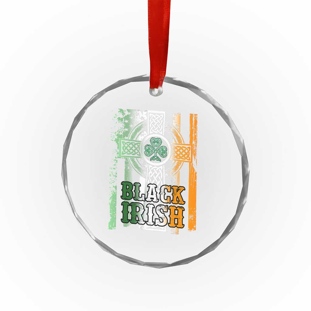 St Patrick's Day Black Irish Crystal Glass Ornament Vintage American Flag Celtic Cross