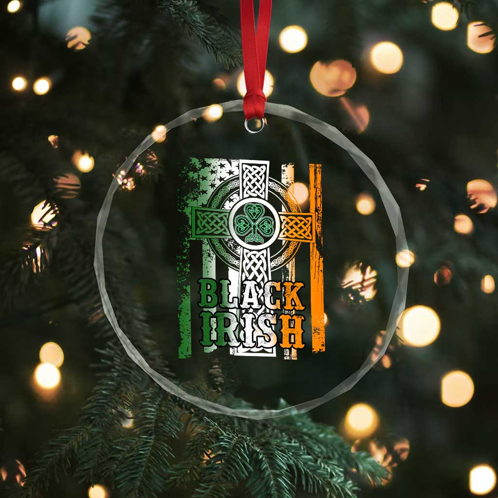 St Patrick's Day Black Irish Crystal Glass Ornament Vintage American Flag Celtic Cross