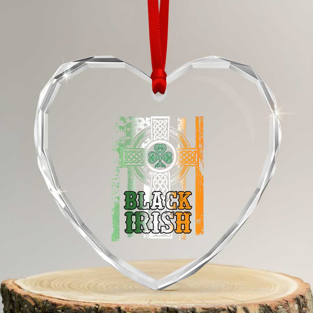 St Patrick's Day Black Irish Heart Crystal Glass Ornament Vintage American Flag Celtic Cross
