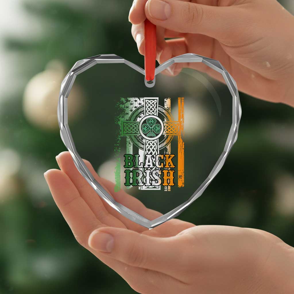 St Patrick's Day Black Irish Heart Crystal Glass Ornament Vintage American Flag Celtic Cross