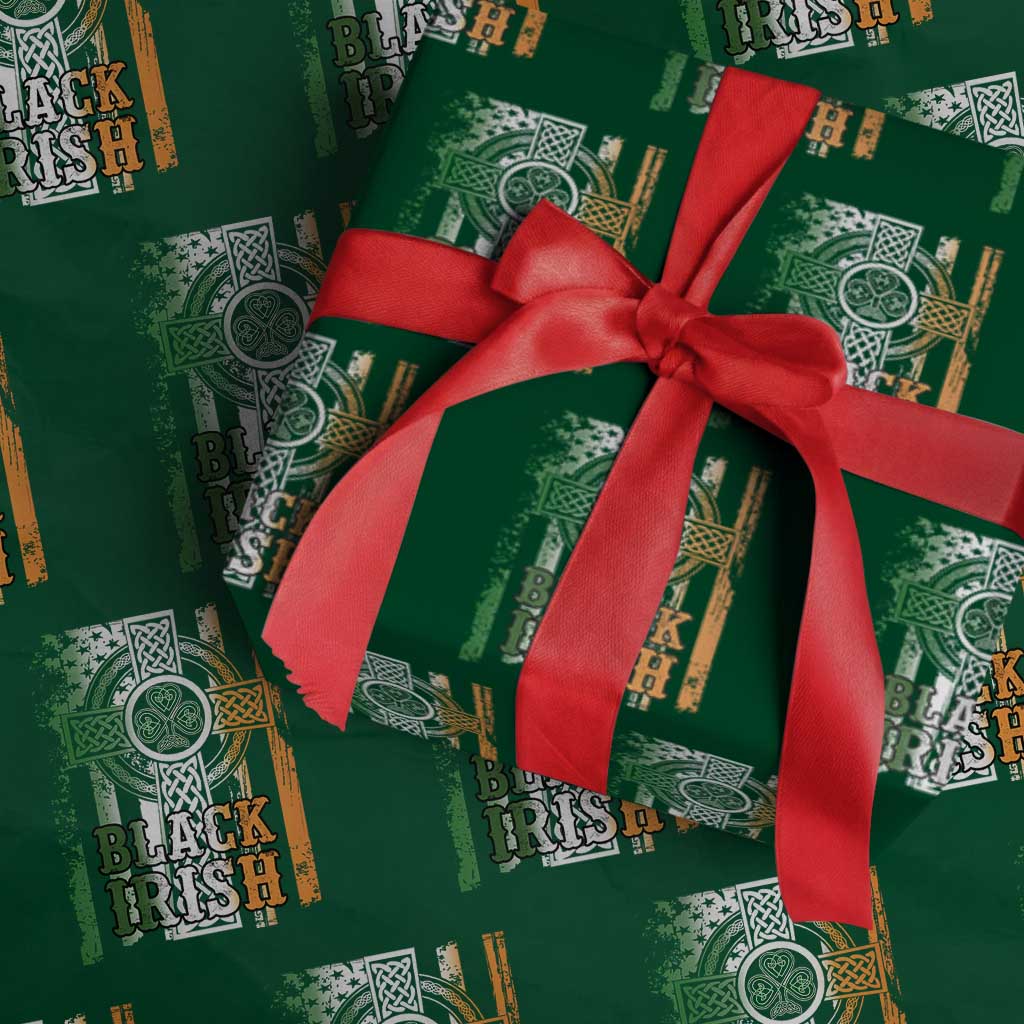 St Patrick's Day Black Irish Wrapping Paper Roll Vintage American Flag Celtic Cross