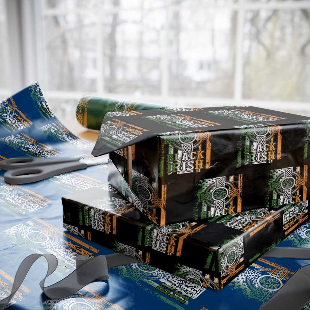 St Patrick's Day Black Irish Wrapping Paper Roll Vintage American Flag Celtic Cross