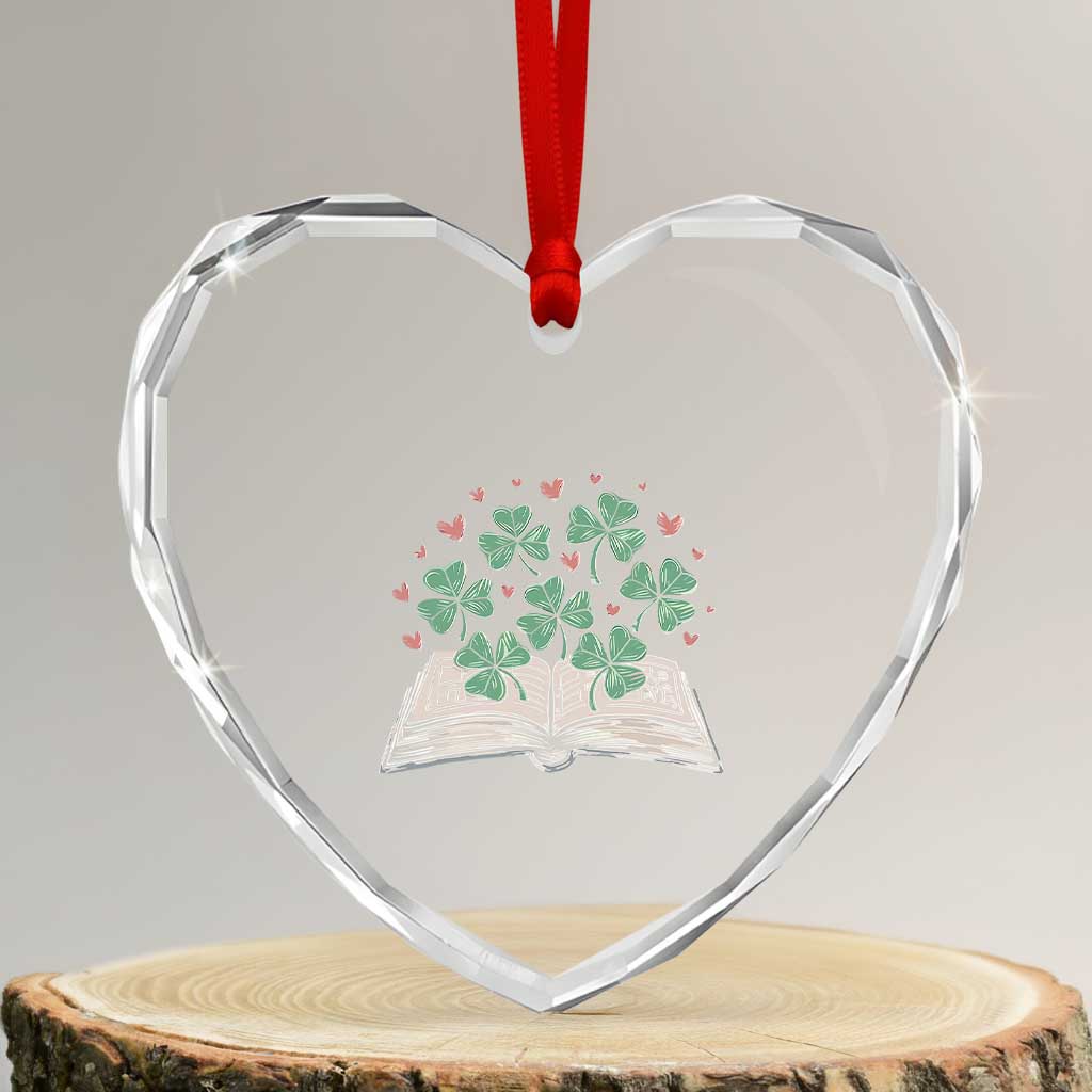 St Patricks Day Book Lover Heart Crystal Glass Ornament Librarian Core Lucky Shamrocks - Wonder Print Shop