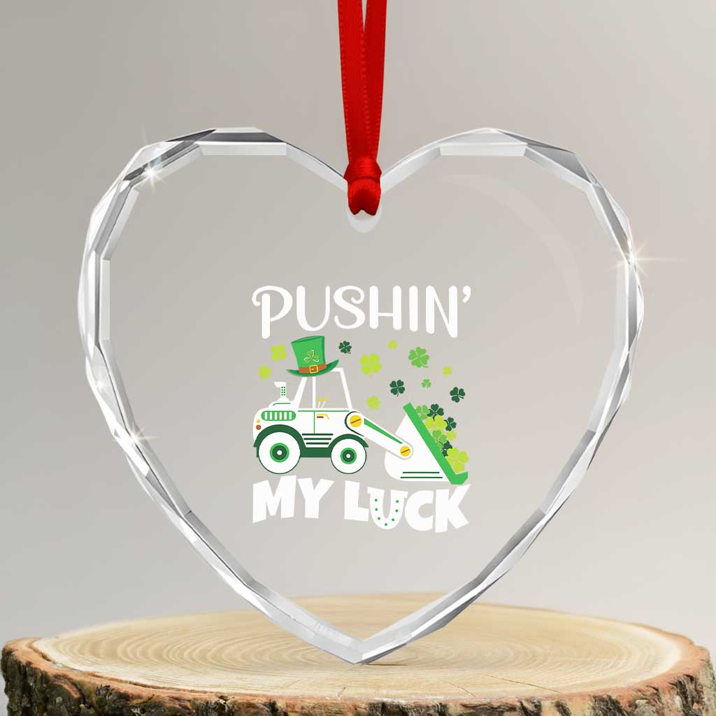 St Patricks Day Boys Truck Heart Crystal Glass Ornament Pushing My Luck Tractor Toy Lover - Wonder Print Shop