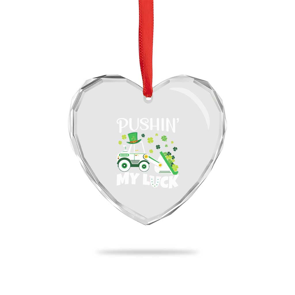 St Patricks Day Boys Truck Heart Crystal Glass Ornament Pushing My Luck Tractor Toy Lover - Wonder Print Shop