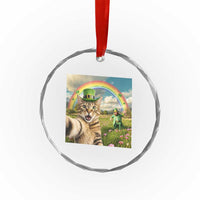 St Patricks Day Cat Selfie with Leprechaun Crystal Glass Ornament