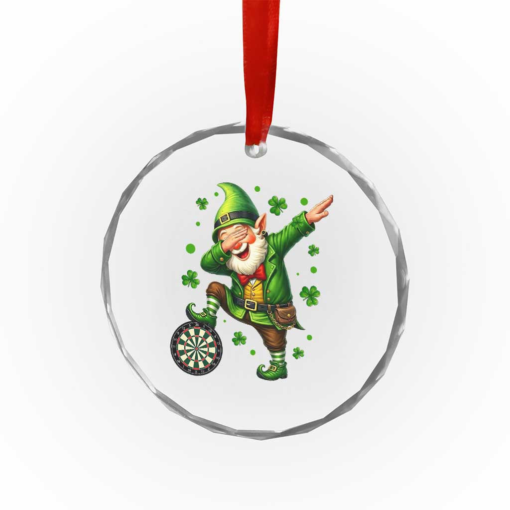 St Patricks Day Cheerful Gnome Dabbing Crystal Glass Ornament Darts Lover Gift