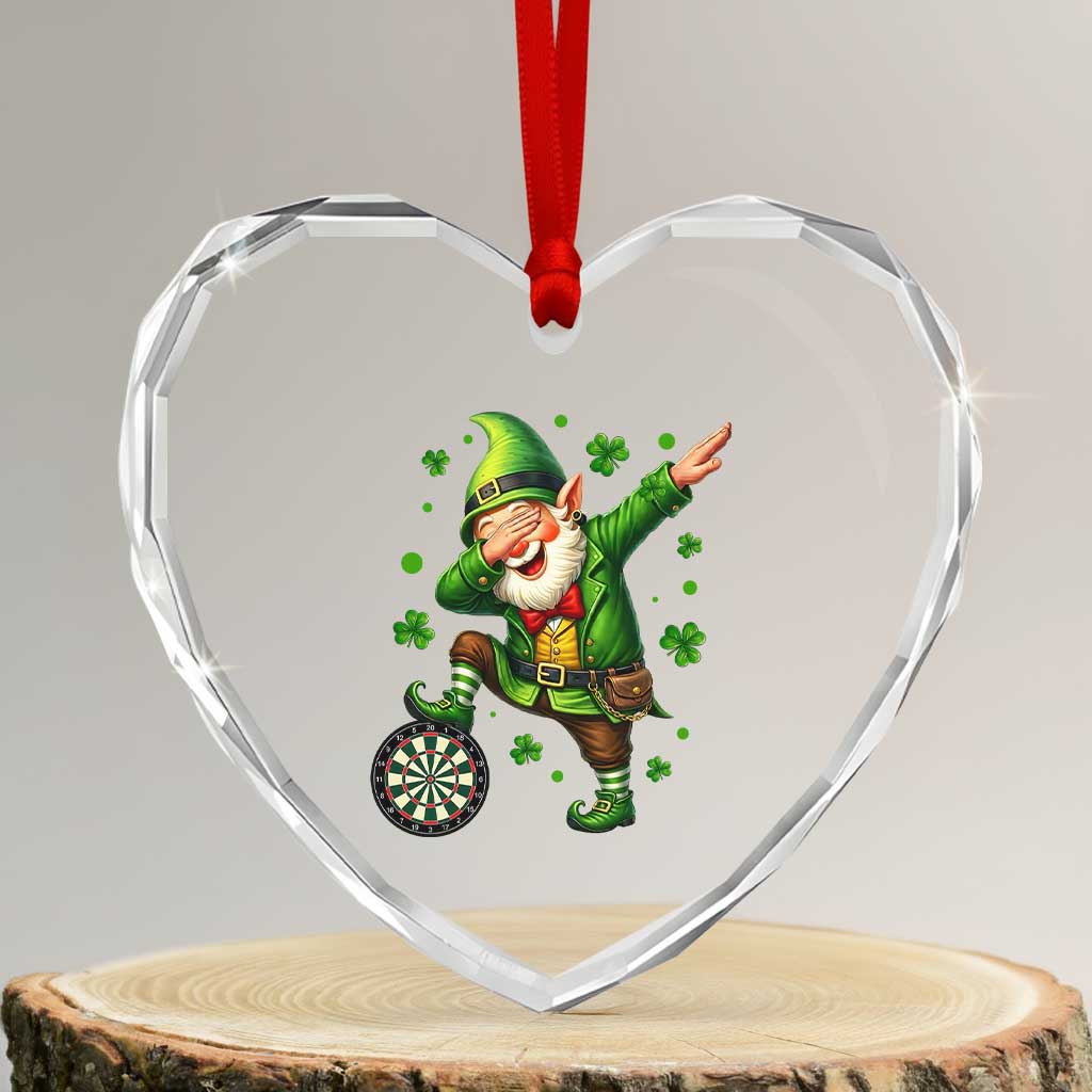 St Patricks Day Cheerful Gnome Dabbing Heart Crystal Glass Ornament Darts Lover Gift