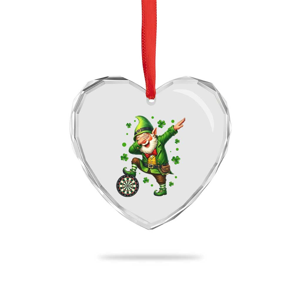 St Patricks Day Cheerful Gnome Dabbing Heart Crystal Glass Ornament Darts Lover Gift
