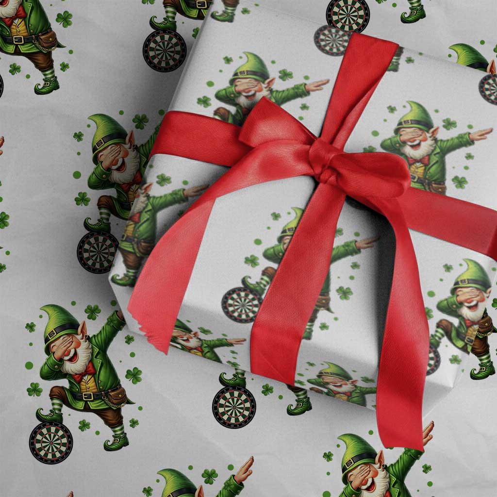 St Patricks Day Cheerful Gnome Dabbing Wrapping Paper Roll Darts Lover Gift
