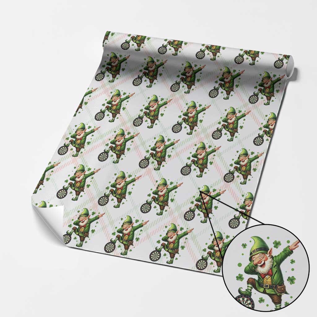 St Patricks Day Cheerful Gnome Dabbing Wrapping Paper Roll Darts Lover Gift