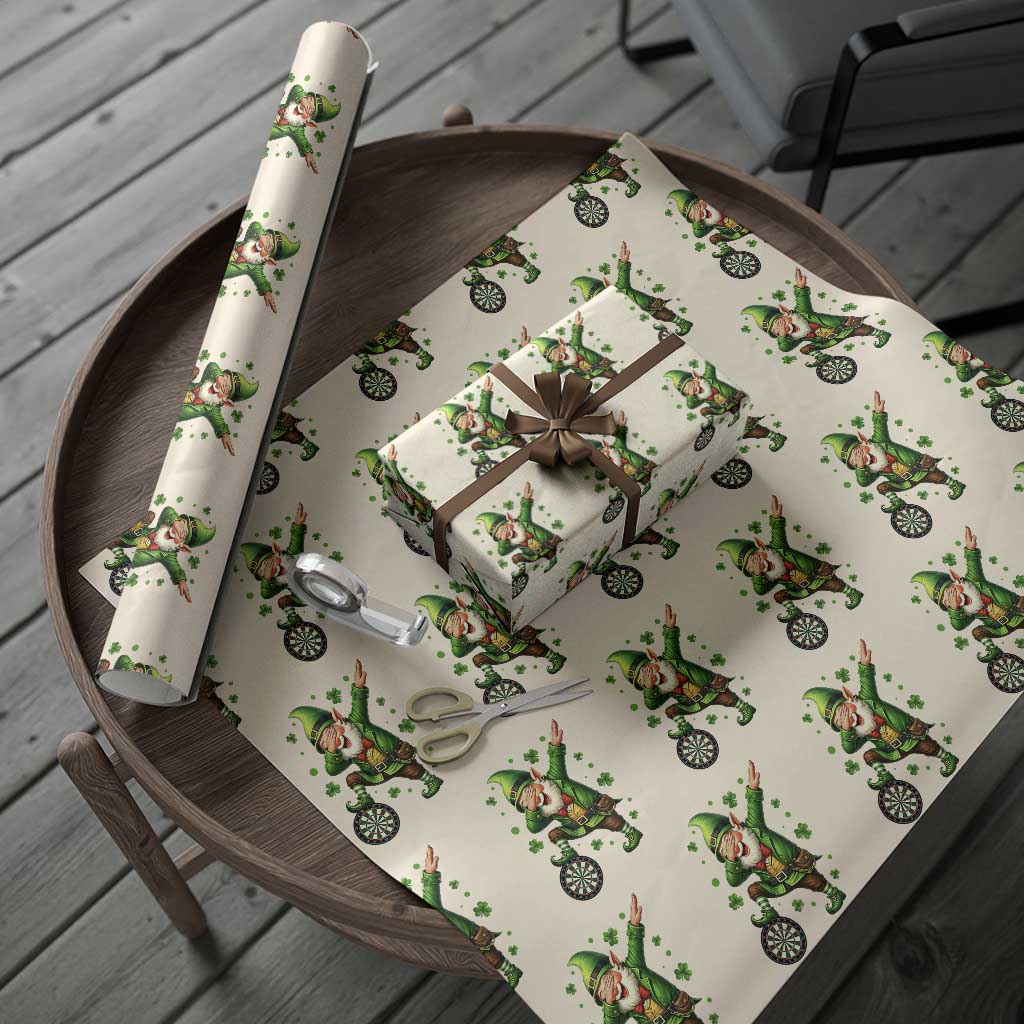 St Patricks Day Cheerful Gnome Dabbing Wrapping Paper Roll Darts Lover Gift