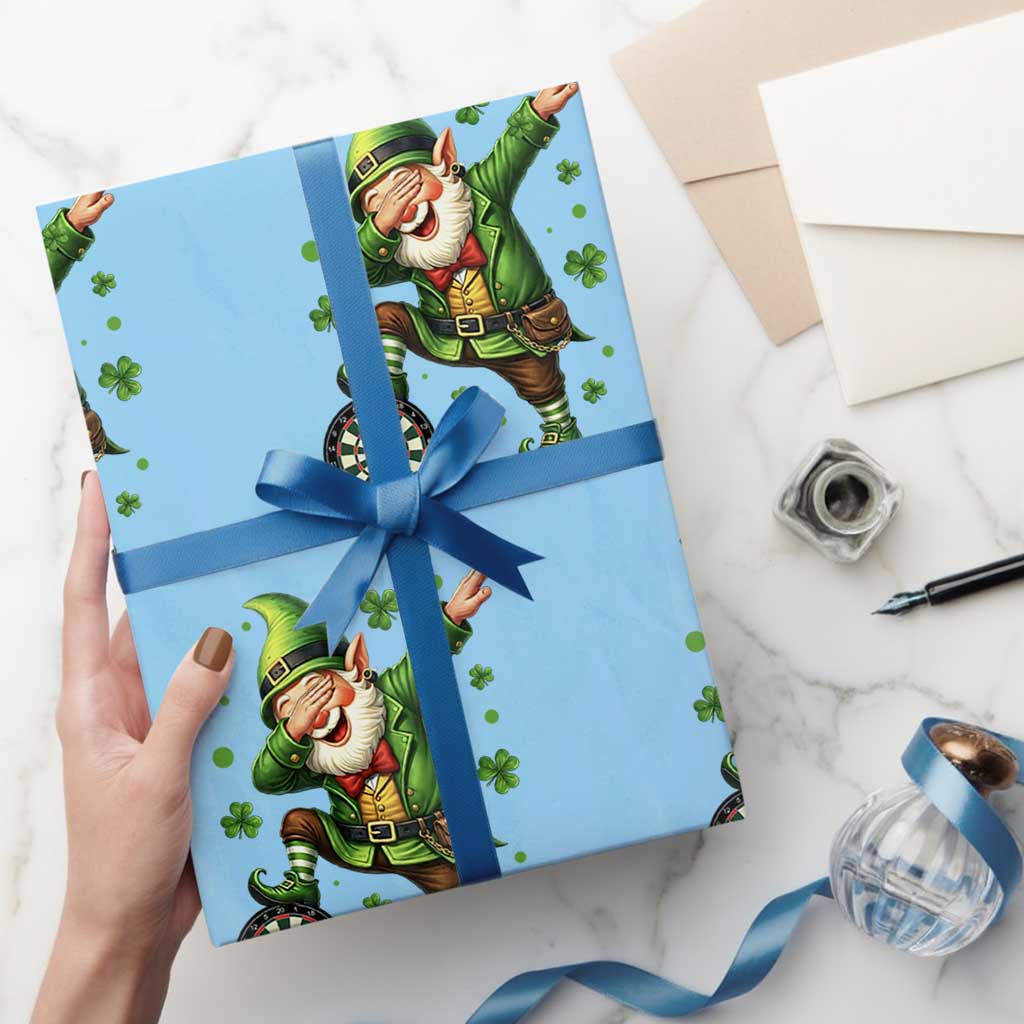 St Patricks Day Cheerful Gnome Dabbing Wrapping Paper Roll Darts Lover Gift